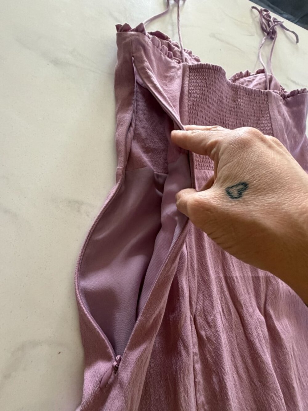 Wilfred Aritzia Pink Satin Tie Strap Mini Dress Size 6 Smocked Back Romantic - Picture 4 of 14